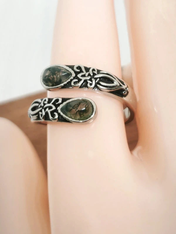 Bague cuillère argent sterling, agate mousse .