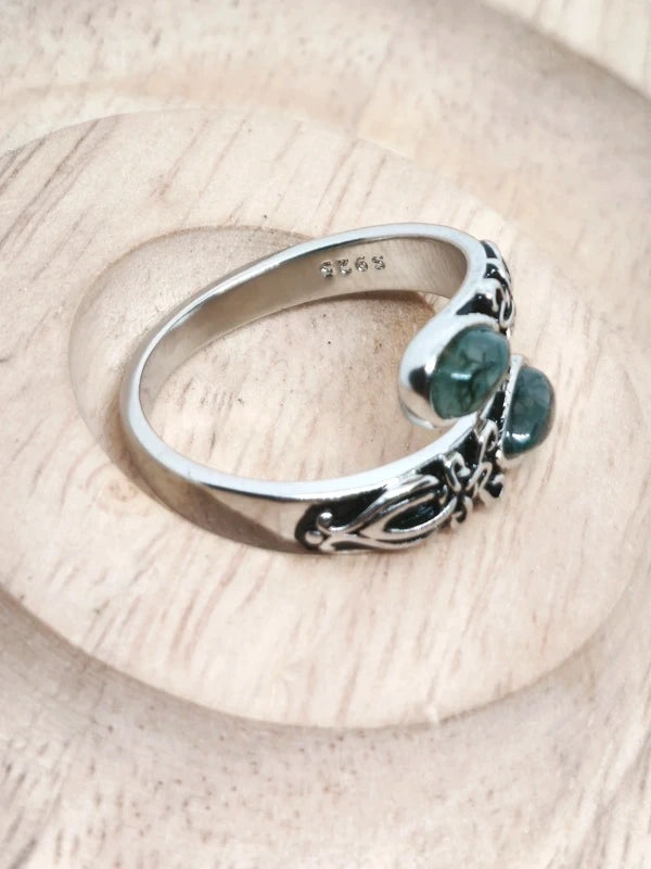 Bague cuillère argent sterling, agate mousse .