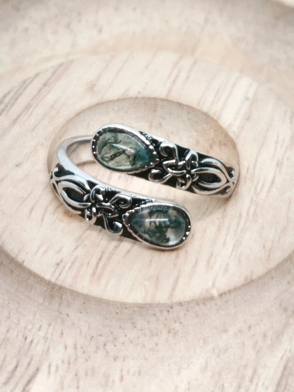 Bague cuillère argent sterling, agate mousse .