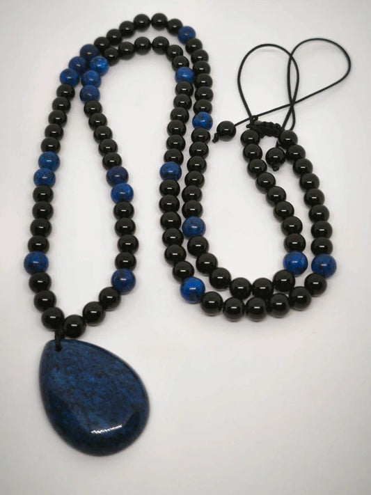 Collier Mala lapis lazuli onyx noire 6mm