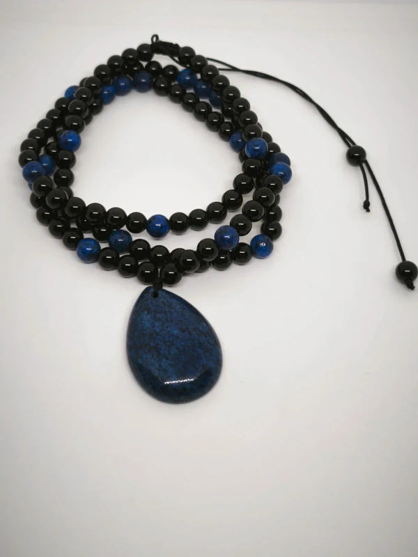 Collier Mala lapis lazuli onyx noire 6mm