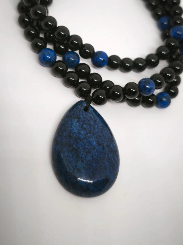 Collier Mala lapis lazuli onyx noire 6mm