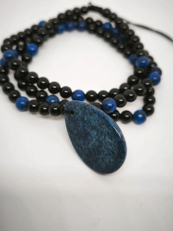 Collier Mala lapis lazuli onyx noire 6mm