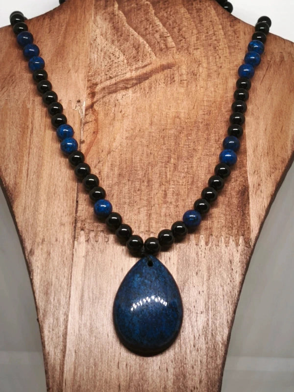 Collier Mala lapis lazuli onyx noire 6mm