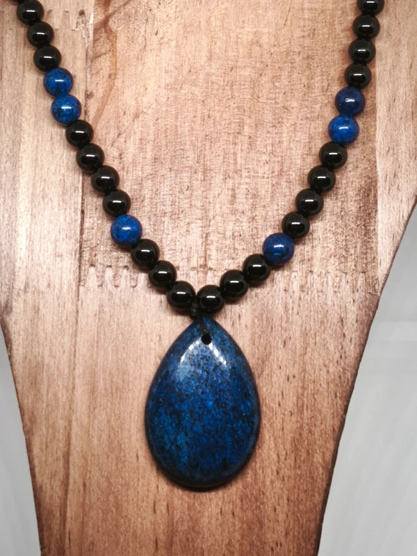 Collier Mala lapis lazuli onyx noire 6mm