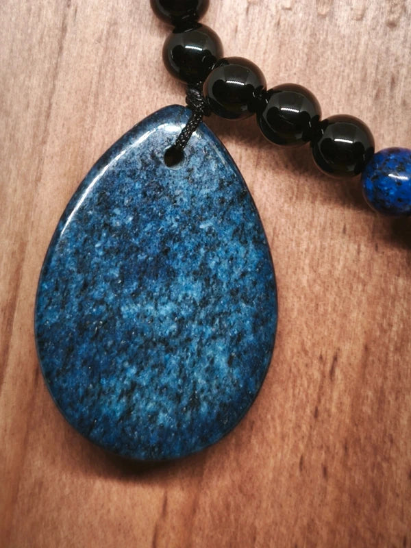 Collier Mala lapis lazuli onyx noire 6mm