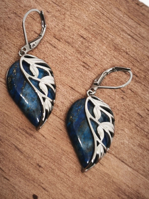 Boucles d'oreilles en lapis lazuli et acier inoxydable
