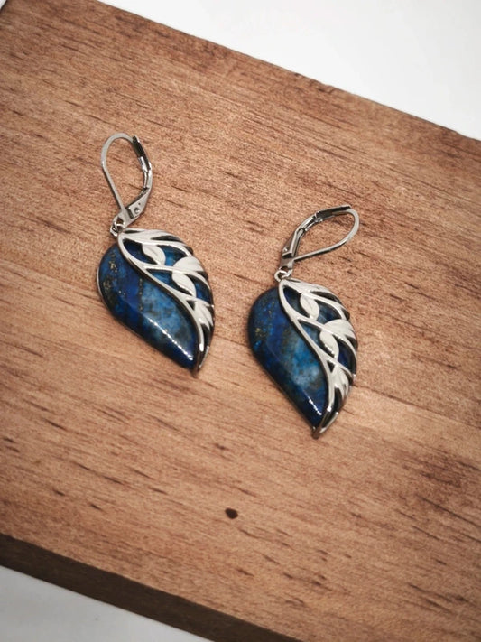Boucles d'oreilles en lapis lazuli et acier inoxydable
