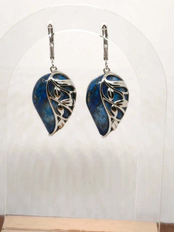 Boucles d'oreilles en lapis lazuli et acier inoxydable