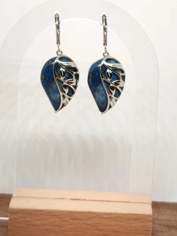 Boucles d'oreilles en lapis lazuli et acier inoxydable