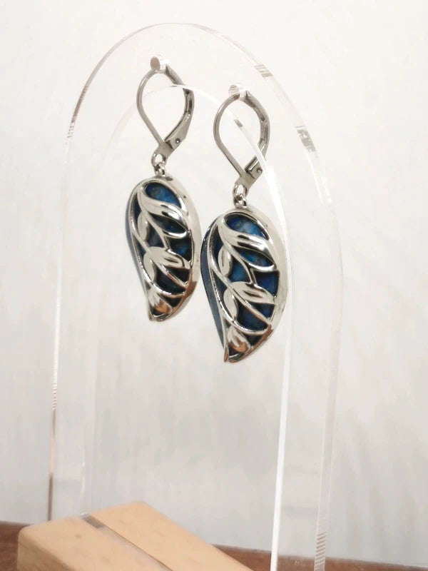 Boucles d'oreilles en lapis lazuli et acier inoxydable