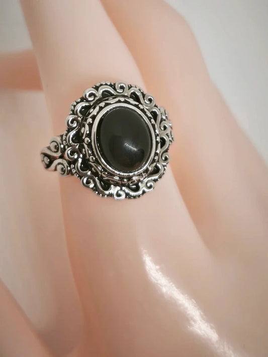 Bague argent sterling, onyx noire