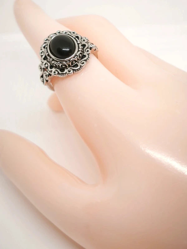 Bague argent sterling, onyx noire