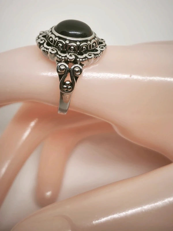 Bague argent sterling, onyx noire