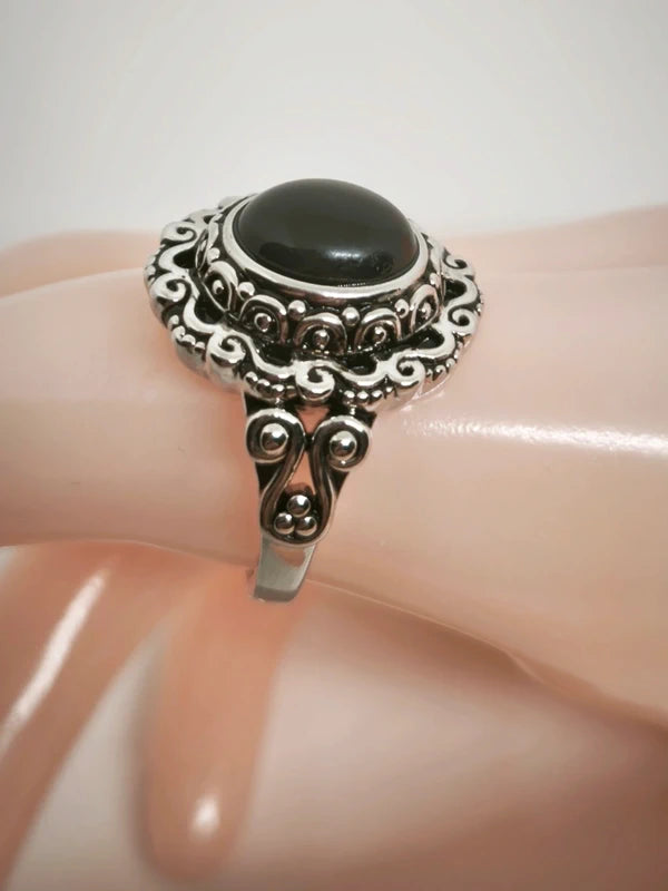 Bague argent sterling, onyx noire