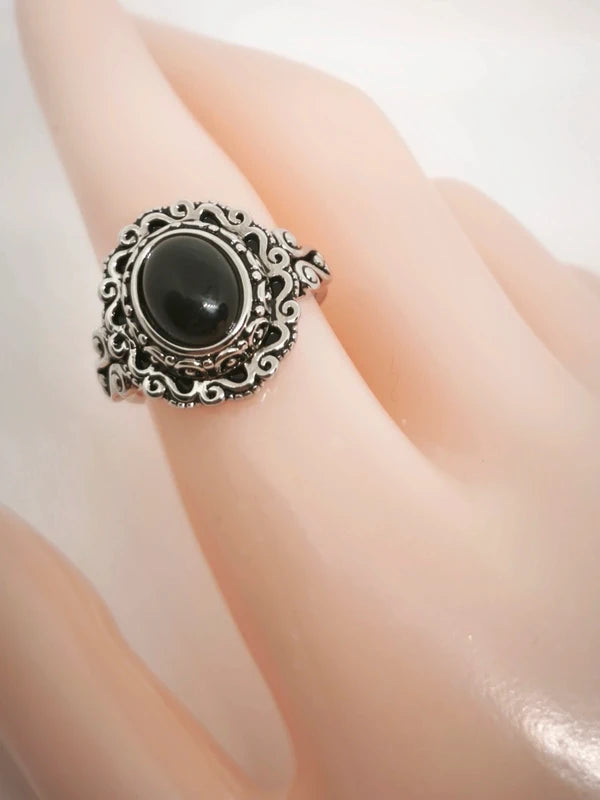 Bague argent sterling, onyx noire