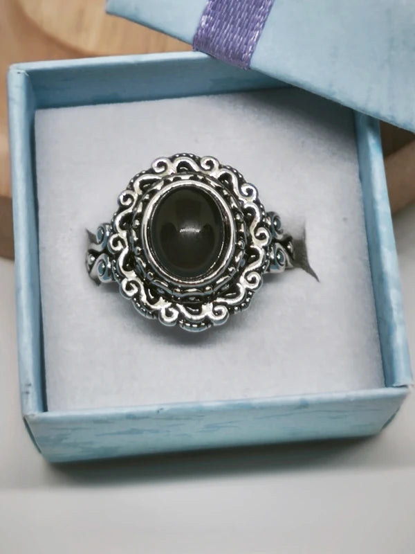 Bague argent sterling, onyx noire