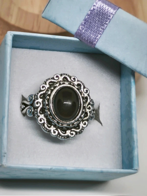 Bague argent sterling, onyx noire