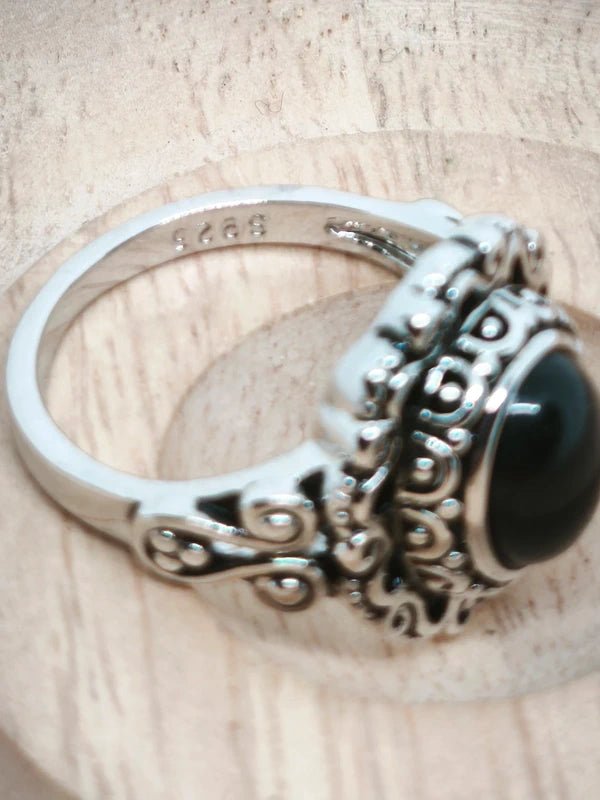 Bague argent sterling, onyx noire