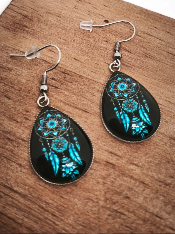 Boucles d'oreilles attrape rêve en verre et acier inoxydable