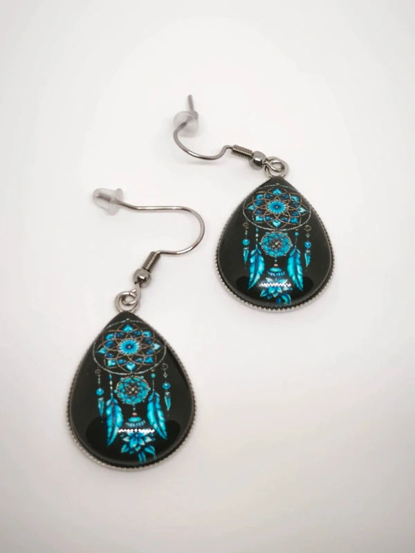 Boucles d'oreilles attrape rêve en verre et acier inoxydable