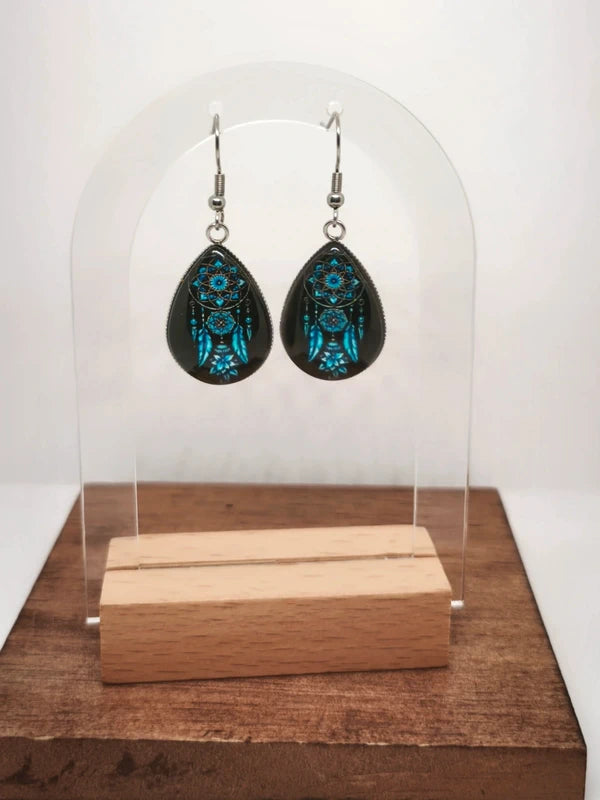 Boucles d'oreilles attrape rêve en verre et acier inoxydable