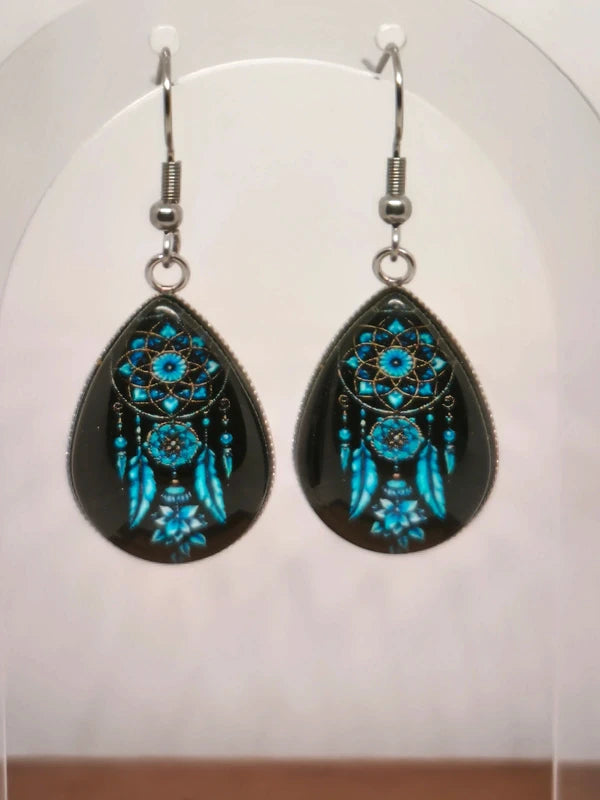 Boucles d'oreilles attrape rêve en verre et acier inoxydable