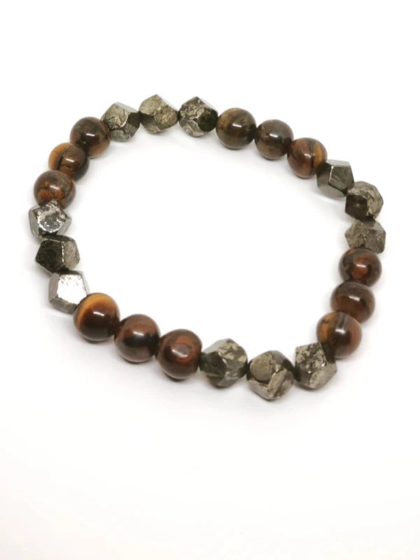 Bracelet oeil de tigre et pyrite 8mm