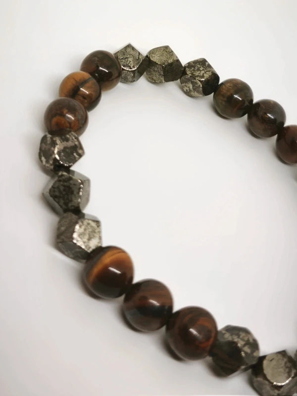 Bracelet oeil de tigre et pyrite 8mm