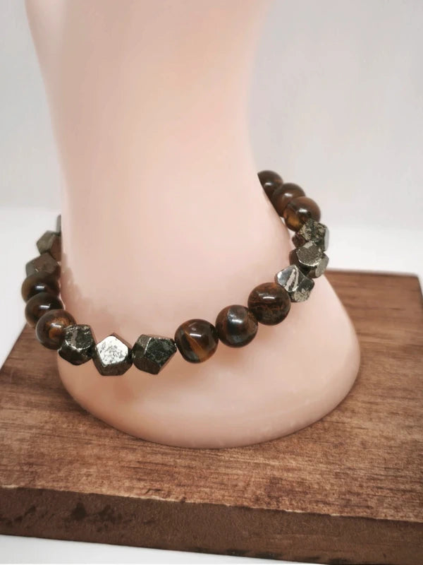 Bracelet oeil de tigre et pyrite 8mm