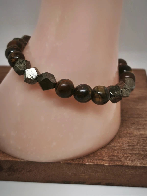 Bracelet oeil de tigre et pyrite 8mm