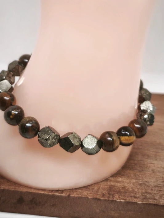 Bracelet oeil de tigre et pyrite 8mm