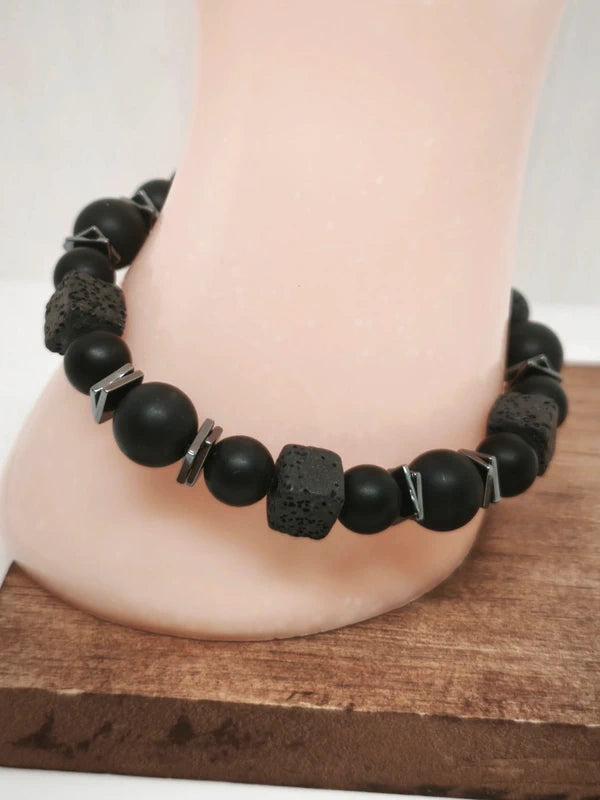 Bracelet tourmaline pierre volcanique 8mm