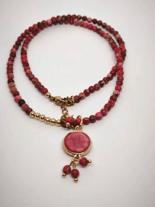 Collier en perles de jaspe impérial rouge 4mm