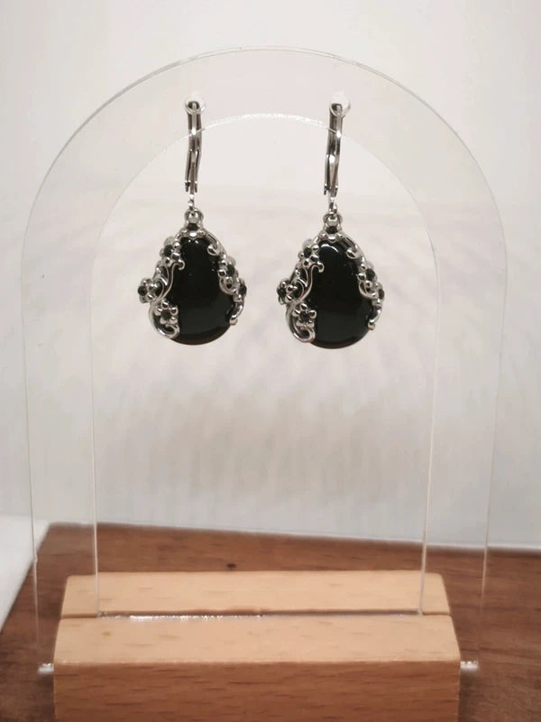 Boucles d'oreilles en pierre d'obsidienne