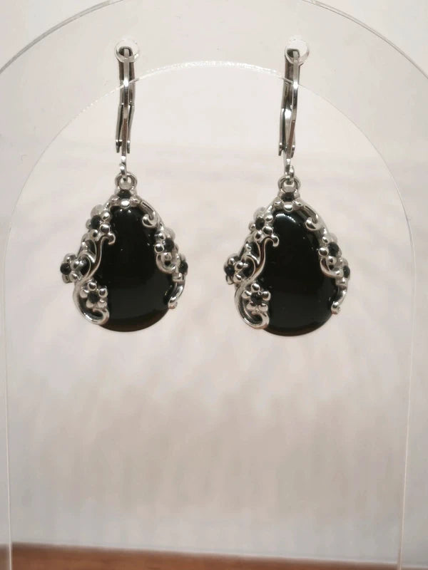 Boucles d'oreilles en pierre d'obsidienne