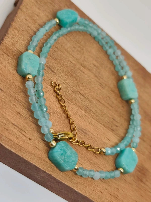 Collier en perles facettes d'amazonite