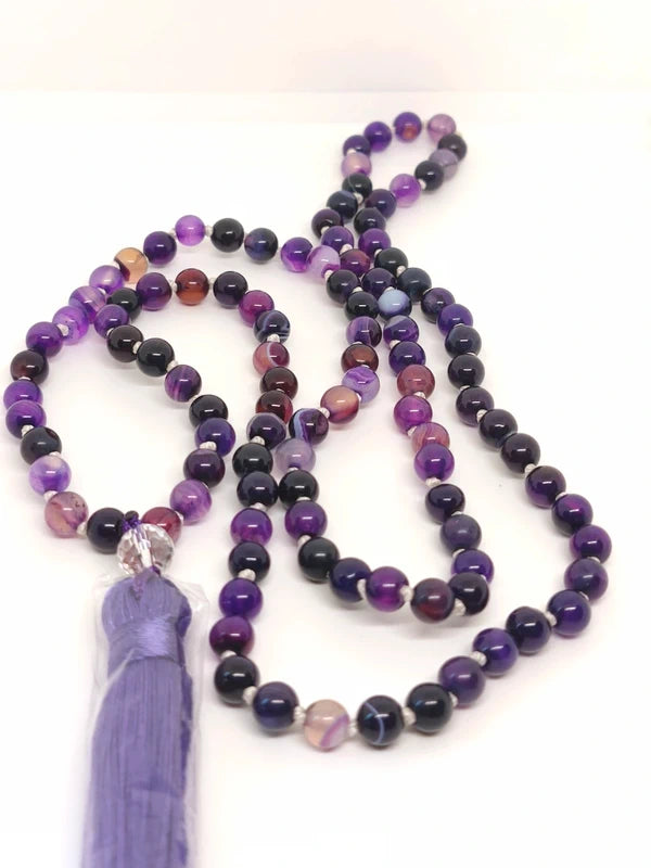 collier mala agate violette