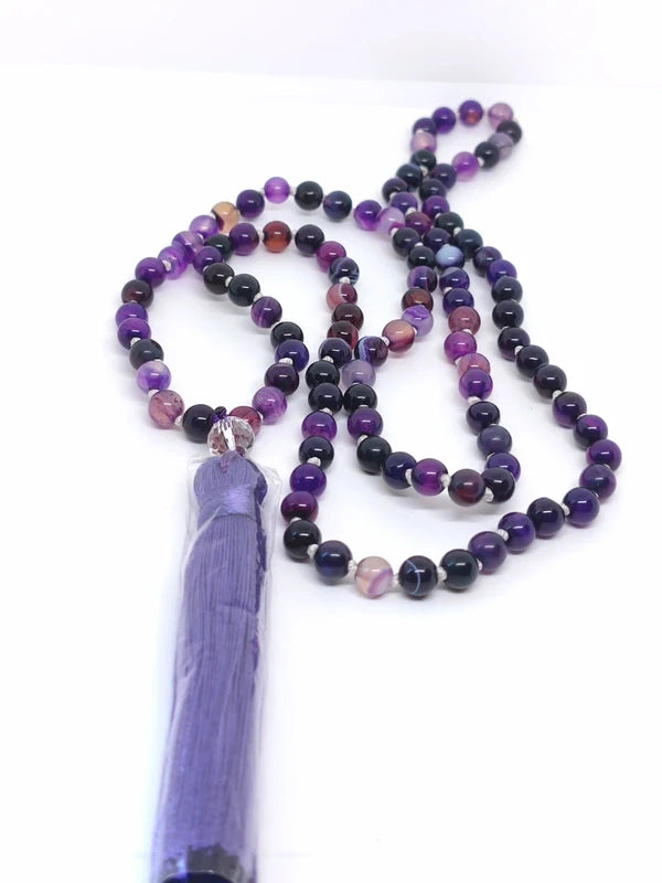 collier mala agate violette