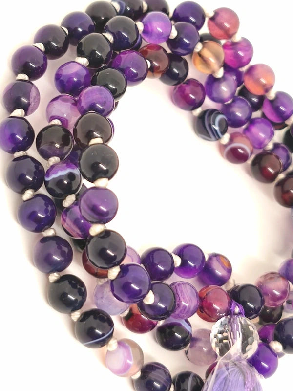 collier mala agate violette