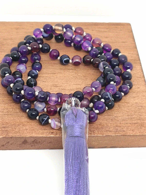 collier mala agate violette