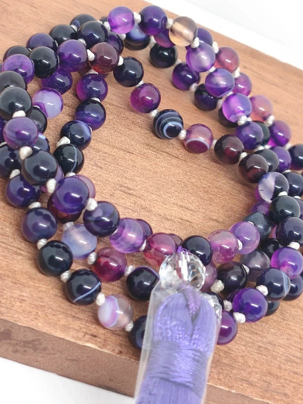 collier mala agate violette