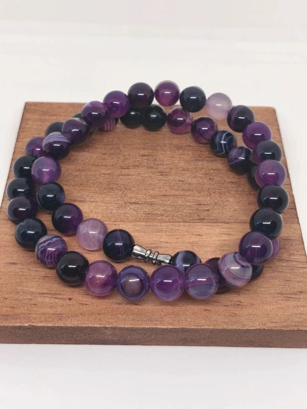 Collier en perles d'agate violette 10mm