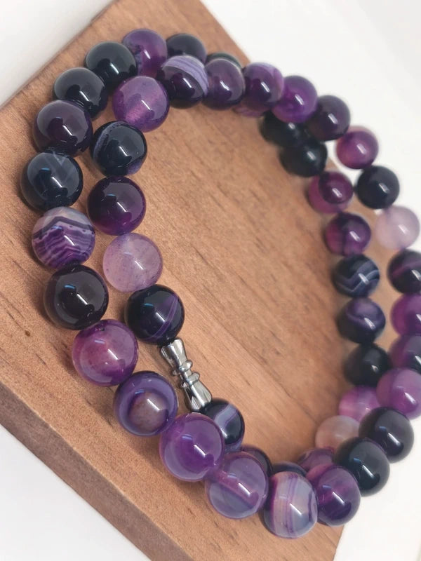 Collier en perles d'agate violette 10mm