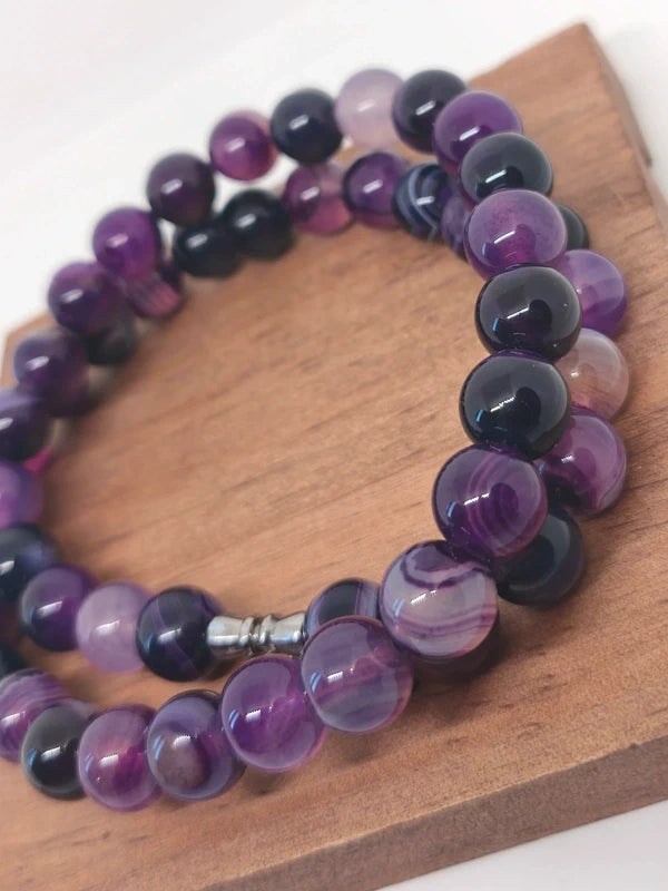 Collier en perles d'agate violette 10mm