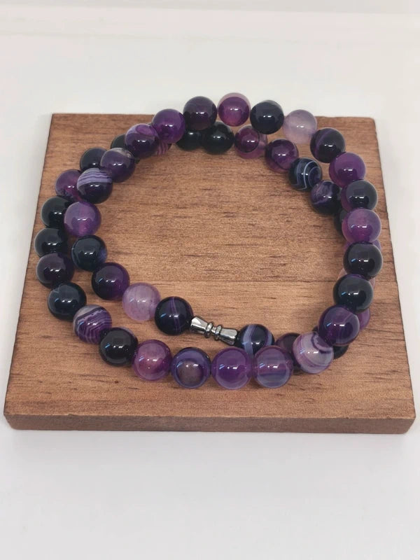 Collier en perles d'agate violette 10mm