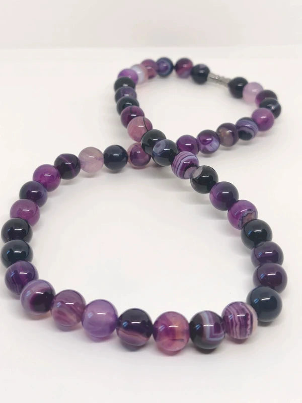Collier en perles d'agate violette 10mm