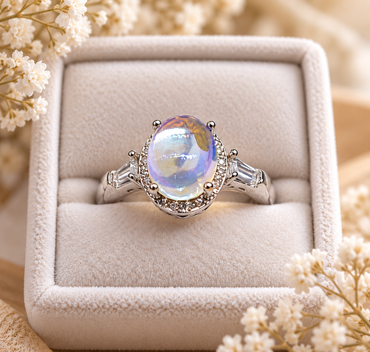 Bague en argent sterling et quartz aura 17mm