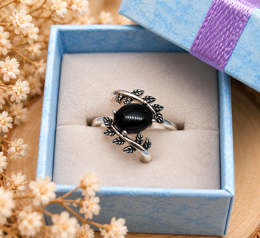 Bague en argent sterling et onyx noire 17mm