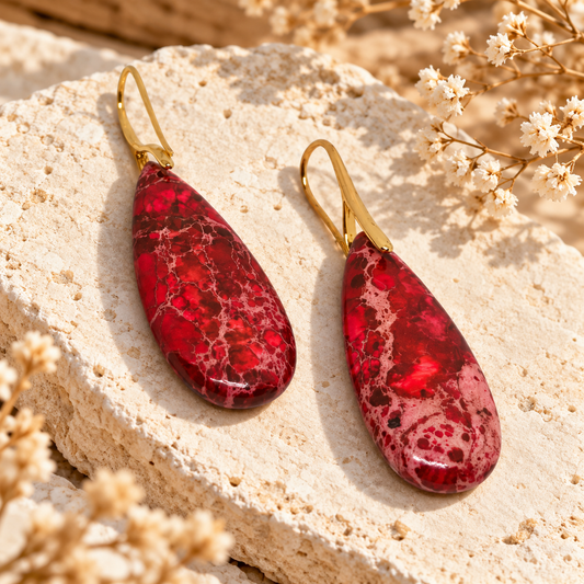 Boucles d'oreilles en jaspe impérial rouge